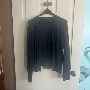 Ellen Tracy Classic Silk Navy Open-Front Cardigan